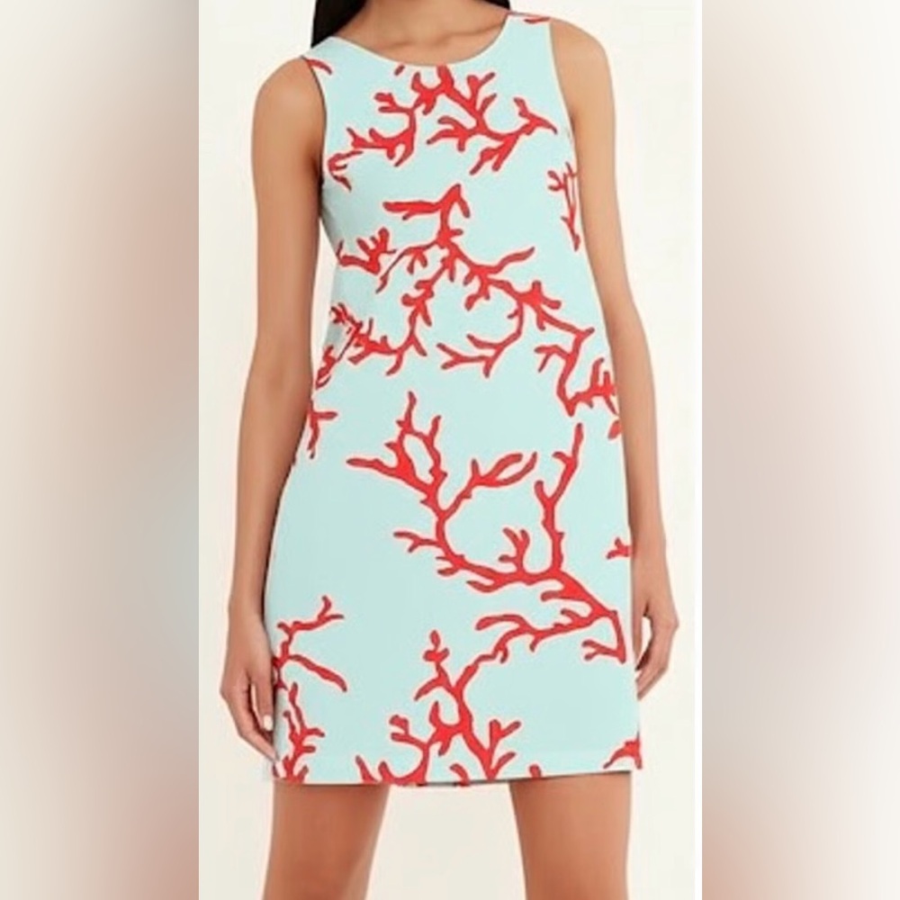 J. McLaughlin Sophia Coral Print Sheath Dress Aqua/Red Size XL
